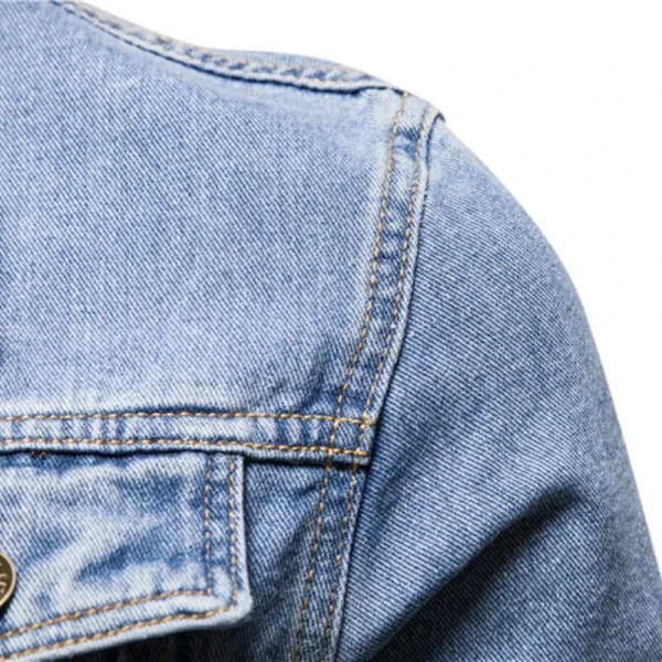 New Men's Casual Solid Color Lapel Single-Breastered Jeans Jacket for Autumn Slim Fit Made of High-Quality Cotton in 2025 - Image 3