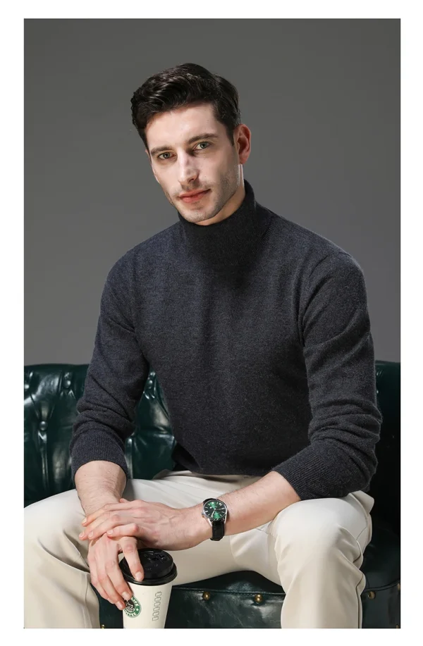 Men's High Collar Solid Color Wool Sweater, New Stretch Top for Autumn and Winter, Pullover Knitwear for Daily Leisure, Business Warm - Image 8