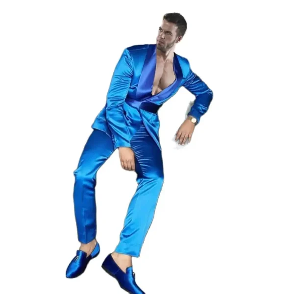 Chic Men's Regular Length Flat Front Two-Piece Jacket Pants Slim Fit Stylish Wedding Outfits for Men with Shawl Lapels - Image 4