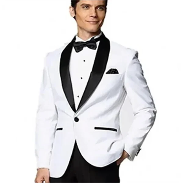 Men's Casual Suits Stylish Formal Wedding Groomsmen Blazer Outfits: One-Piece White Jacket with Silky Lapel Coat and One Button Slim Fit - Image 4
