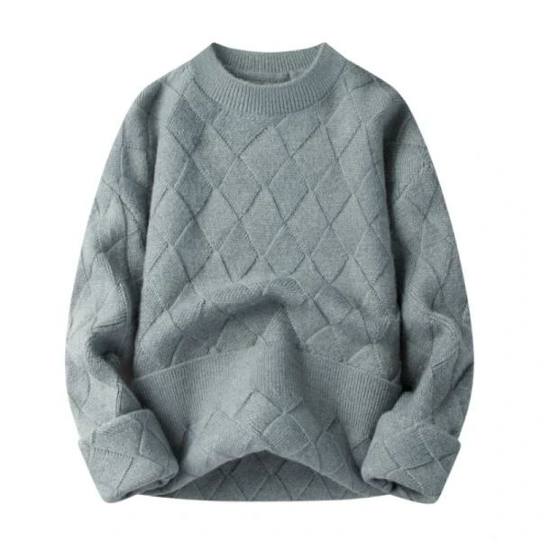 Grid of Solid Colors Premium Men's Warm Bottomed Pullover Sweater with a Loose Casual O-neck for Fall and Winter. - Image 3