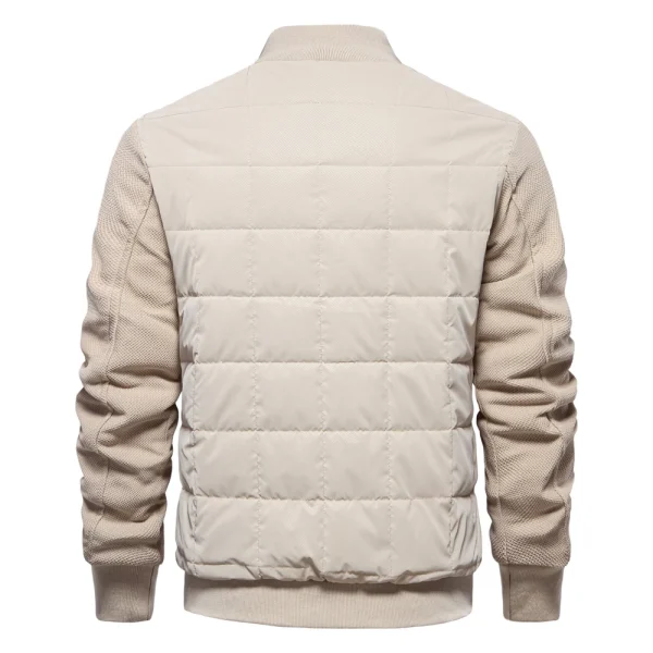 Men's Fashion Jacket Coat with Patchwork Plaid Stand Collar and Thick Fleece Lining for Winter Warmth - Image 2