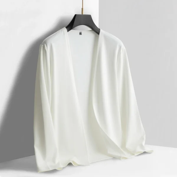 Men's autumn long-sleeved cardigan in a light tone, with a V-neck, buttonless jacket, and casual sweater for everyday use. Stretchable - Image 2