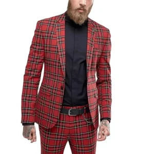 Premium Men's Slim Fit Costume Homme Classic Plaid Two-Piece Jacket, Blazer, Single Breast Notch Lapel