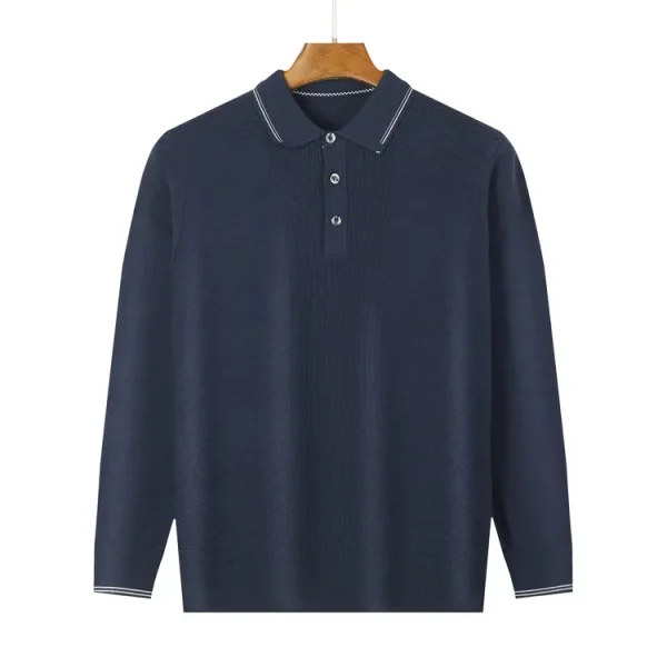 Warm knit long-sleeved cardigan, daily commute pullover sweater, and solid-colored business casual men's polo shirt. - Image 8