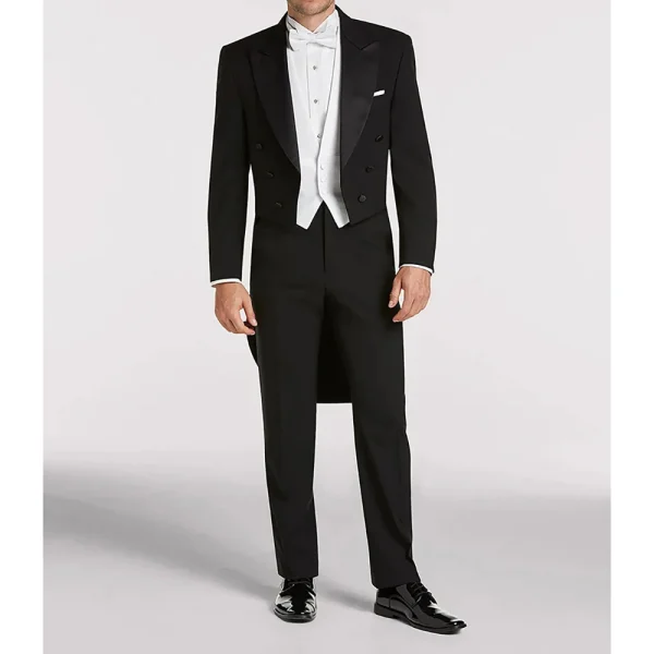 Elegant Men's Double-breasted Peak Lapel Black and White Three-Piece Wedding Jacket, Pants, and Vest Set - Image 2