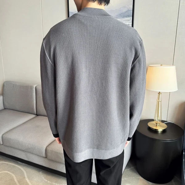 Men's Casual Loose Fit Cardigan with Long Sleeves, Color-Blocking Cuff, Stretchable, and Warm Knit for Fall and Winter 2024. - Image 2