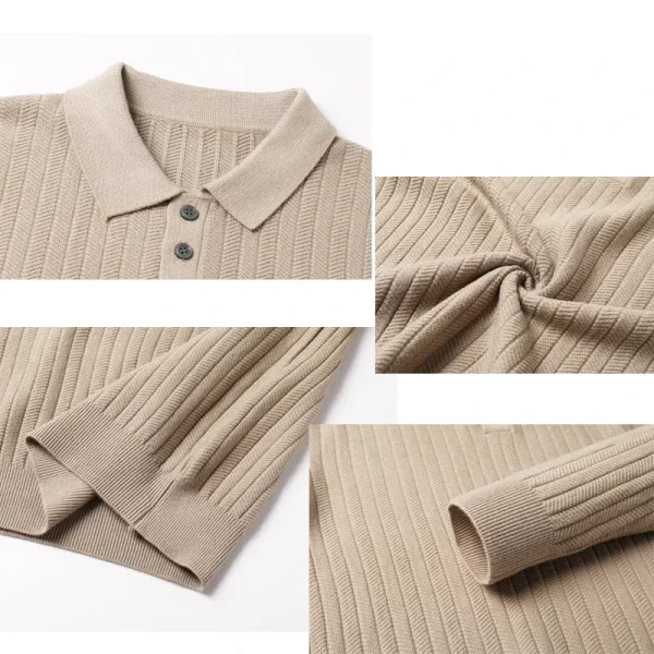 Men's Thickened Polo Shirt: Loose Fit, Warm, Everyday Knit Sweater with Stretch Collar for Business Casual - Image 4
