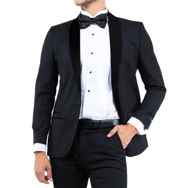Premium Men's Two-Piece Set of Formal Business Jackets and Pants with One Button, Velvet Shawl, Lapel, and Slim Fit Homme