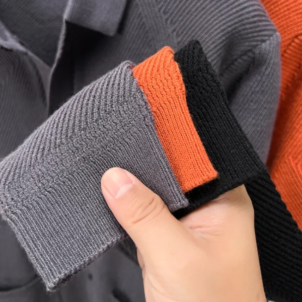 Warm long-sleeved turn-down collar cardigan for men, stretchable sweater in a solid color, premium knitwear for everyday casual wear. - Image 5