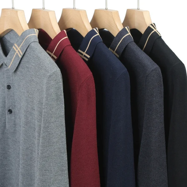 Men's business casual long-sleeved polo shirt, premium autumnal new product for 2024, everyday cozy solid-colored sweater - Image 2