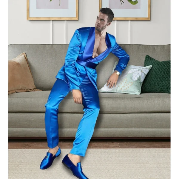 Chic Men's Regular Length Flat Front Two-Piece Jacket Pants Slim Fit Stylish Wedding Outfits for Men with Shawl Lapels - Image 2