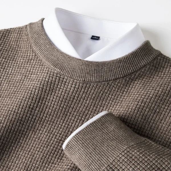 Fashion City Men's Round-Necked Autumn Pullover, Iron-Free Knitwear, Business, Leisure, Velvet Waffle Sweater, 2025 - Image 2