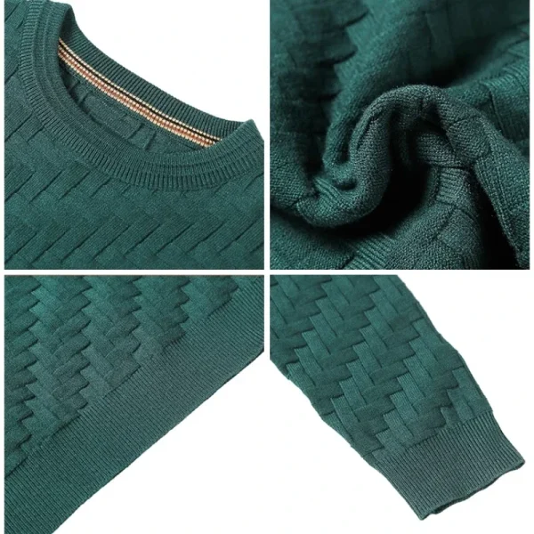 Men's Pullover Slim Fit Warm Base Sweater in Solid Color Jacquard Knit, Premium Sweater - Image 5