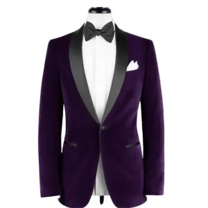 2025 Men's Purple One-Button Blazer Black Shawl Lapel Velvet Casual Smoking Male Outfits One-Piece Jacket for Daily Suits and Outerwear