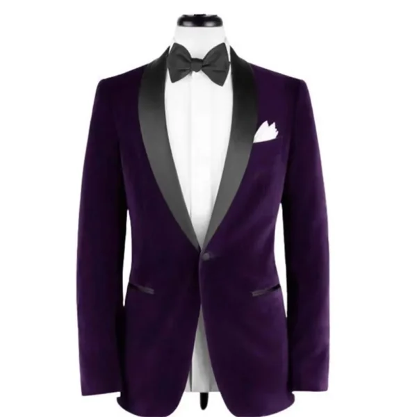 2025 Men's Purple One-Button Blazer Black Shawl Lapel Velvet Casual Smoking Male Outfits One-Piece Jacket for Daily Suits and Outerwear