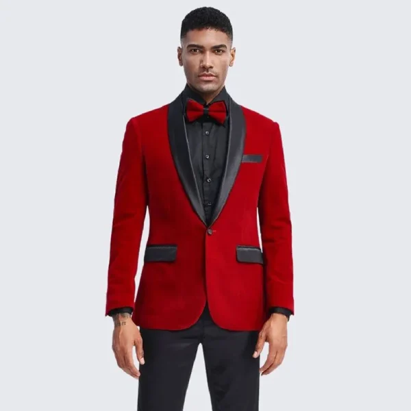 Red Stylish Men's One-Button Shawl Lapel Slim Fit Jacket One-Piece Premium Formal Wedding Party Blouse - Image 2