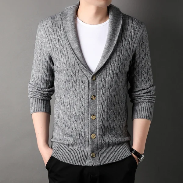 Vintage Twisted Men's Sweater Cardigan, New Men's Knitwear, Green Collar, Fashion, Long Sleeves, Casual Home Style - Image 4