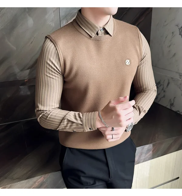 Men's Extra Thick Thermal Sweater with Fleece for Fall and Winter. Superior Knit Sweater with Knit Body and Woven Shirt Collar - Image 5