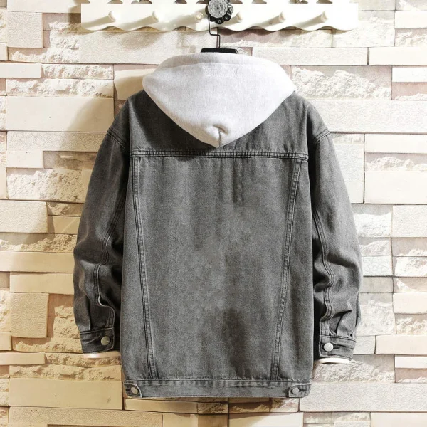 Men's Hooded Casual Denim Jacket Streetwear Solid Color Denim Jackets with a Turn-down Collar Men's Jacktite Hat Detachable - Image 3