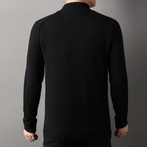A premium men's half-high collar, solid-colored, slim-fitting, zip-up cardigan that is warm and versatile for everyday use.Blend of Wool - Image 2