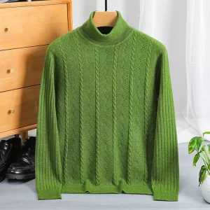 Warm and cozy men's bottoming shirt with a high neck, solid color, dark pattern, pullover, and daily versatility knit sweater