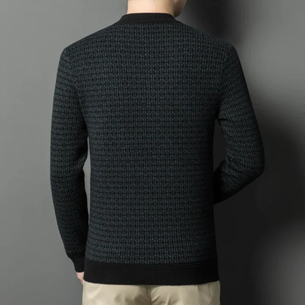 Premium men's wool blend sweater with an O-neck. Knitted pullover with thickened long sleeves and a geometric design - Image 3