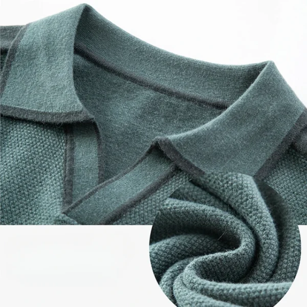 Business Casual Long-Sleeved Polo Collar Knitwear, Warm and Breathable, Fashion Wool Sweater with Matching Colors, Ideal for Everyday Wear - Image 3
