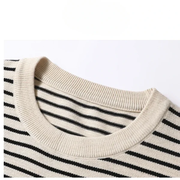 High-quality men's O-neck sweater with stripes, perfect for keeping warm in the fall of 2024. - Image 4