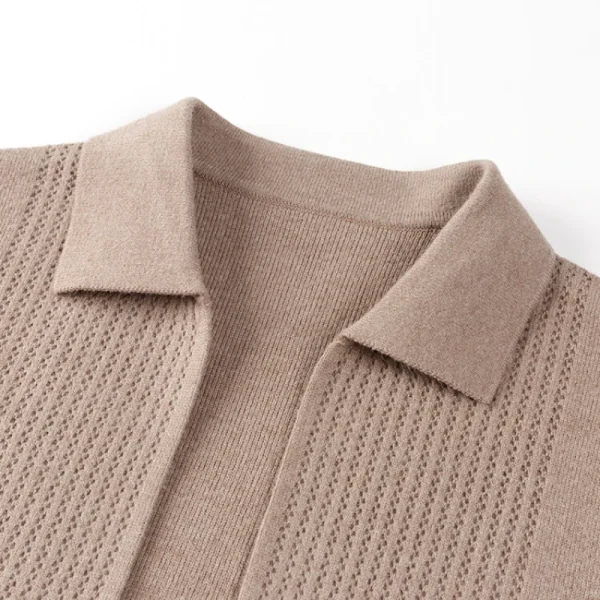 New Men's Solid Color Long Sleeve Cardigan, Casual Sweater for Everyday Commuter, Stylish Hollow Out Lapel Cardigan. - Image 3