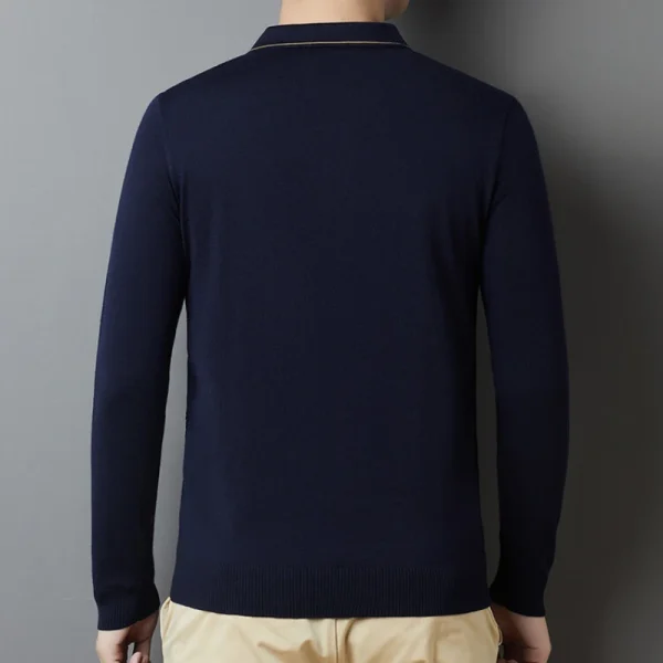 Superior Solid Color Business Casual Warm Men's Polo Shirt for Fall and Winter, Stylish Men's Everyday Sweater - Image 3