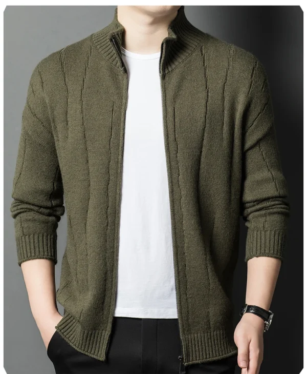 New Men's Solid Color Half Turtleneck Knitted Jacket with Zipper, Cozy Long Sleeve Sweater for Fall and Winter - Image 15