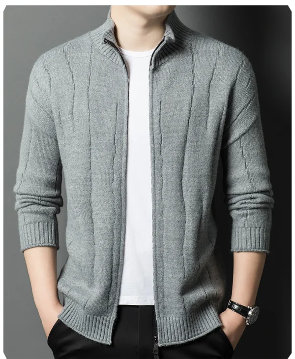 New Men's Solid Color Half Turtleneck Knitted Jacket with Zipper, Cozy Long Sleeve Sweater for Fall and Winter - Image 10