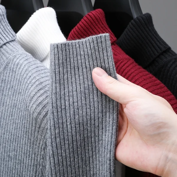 Men's Elegant Gray All-Match T-Shirt, Slim Fit Innerwear, Long-Sleeved Sweater, and Superior Lapel High Collar Knitwear - Image 4