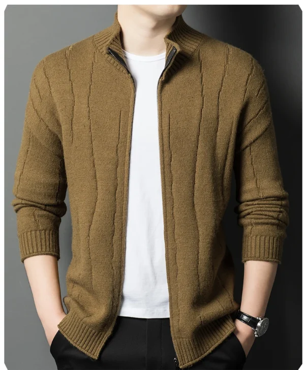 New Men's Solid Color Half Turtleneck Knitted Jacket with Zipper, Cozy Long Sleeve Sweater for Fall and Winter - Image 16