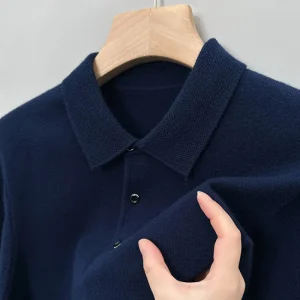 Men's Office Top, Casual Solid Color Long-Sleeved Shirt with Lapel Knit, New Warm Color for Fall and Winter