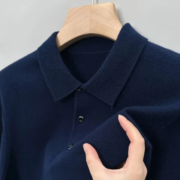 Men's Office Top, Casual Solid Color Long-Sleeved Shirt with Lapel Knit, New Warm Color for Fall and Winter