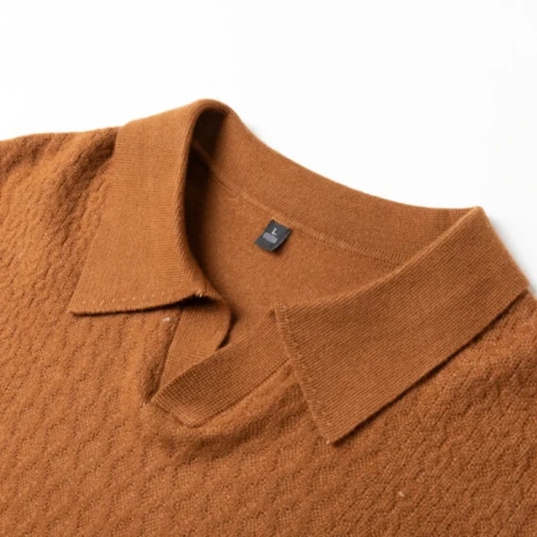 Excellent Men's Solid Color V-neck Long Sleeve Warm Sweater for Business Casual, 2024 Daily Adaptable Polo Shirt - Image 3