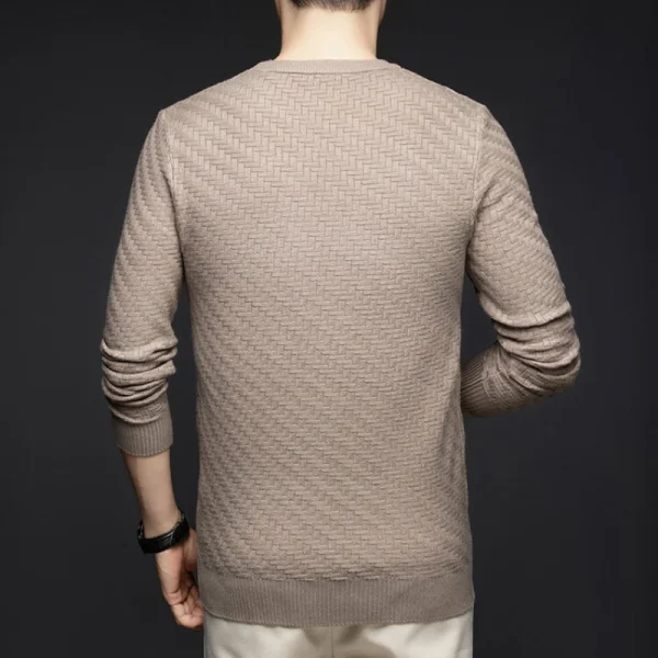 Men's New Round-Necked Long-Sleeved Textured Pullover, Slim-Fitting, Business Casual Top for Fall and Winter - Image 3