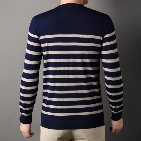 Superior Business Casual Knitted Sweater with Stripes at the O-neck. Youth Cozy Warm Sweater for Autumn.Stretchable - Image 2