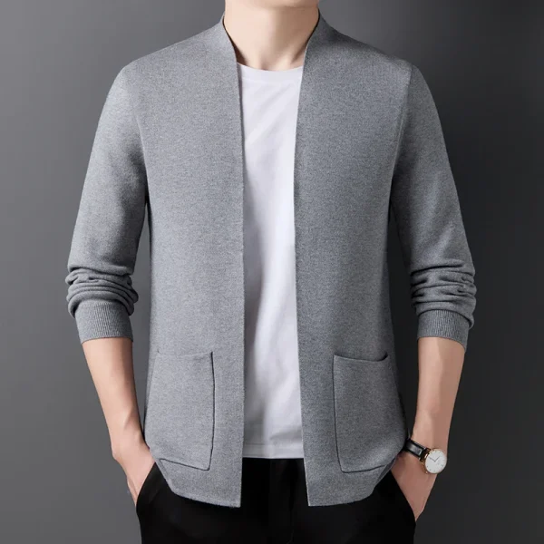 Chic Men's Daily Spring and Autumn Sweater 2025, Black Men's Coat, Small Standing Collar Cardigan - Image 2