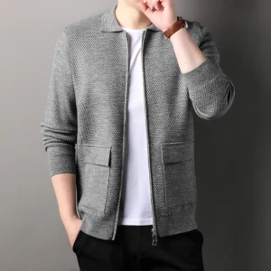 Men's Solid Color Lapel Cardigan, New Autumn Warm Zip Jacket, Daily Sweater M-4XL Premium Men's Apparel