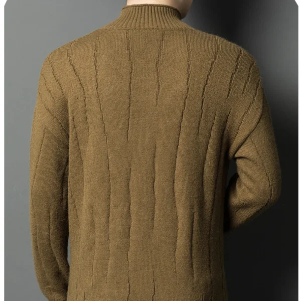 New Men's Solid Color Half Turtleneck Knitted Jacket with Zipper, Cozy Long Sleeve Sweater for Fall and Winter - Image 3