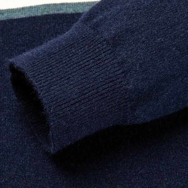 Men's Business Casual Polo Shirt, Classic Striped Knit Sweater, Warm Wool Blend Sweater, for the Autumn and Winter of 2025. - Image 5