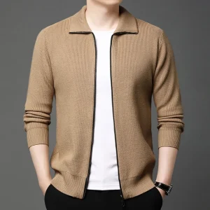 Guaranteed Zipper Product Quality Warm Cardigan Men's High Neck Daily Commute Sweater for Autumn and Winter.Knit Sweater with Stripes