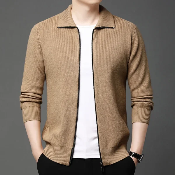 Guaranteed Zipper Product Quality Warm Cardigan Men's High Neck Daily Commute Sweater for Autumn and Winter.Knit Sweater with Stripes