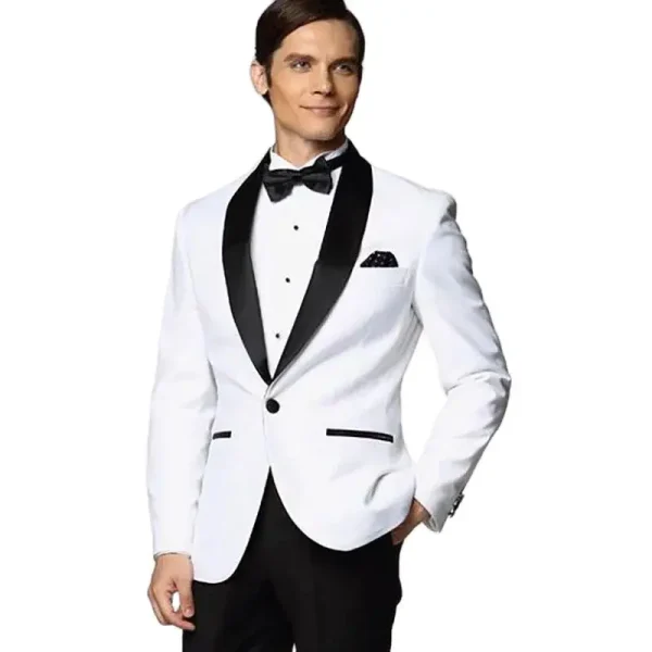 Men's Casual Suits Stylish Formal Wedding Groomsmen Blazer Outfits: One-Piece White Jacket with Silky Lapel Coat and One Button Slim Fit - Image 2