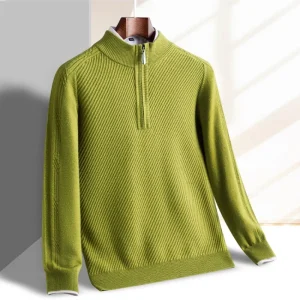 Men's Stretchable Solid Color Half-Zip Business Casual Everyday Slim-fitting Warm Knitted Sweater