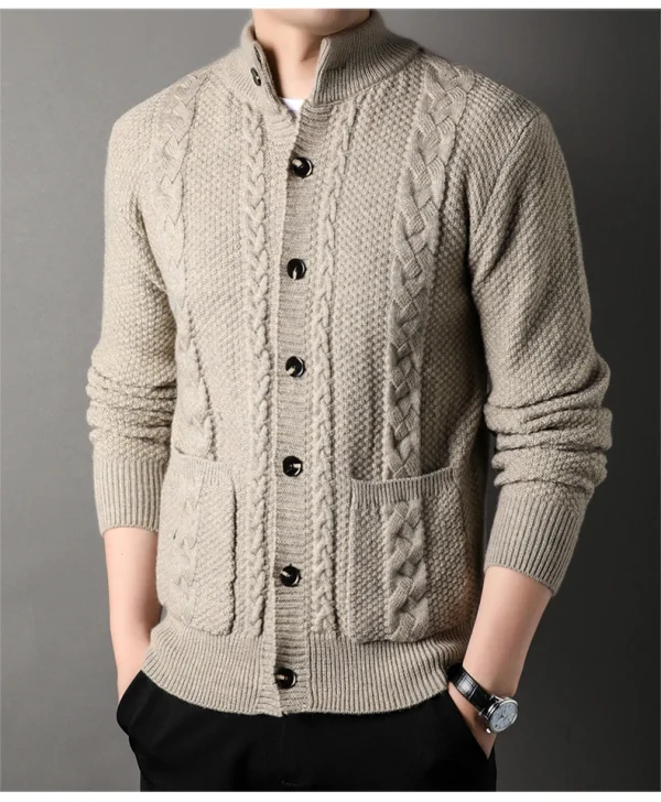 A trendy long-sleeved cardigan with a half-high collar, this new men's knitted sweater has retro twist. - Image 7