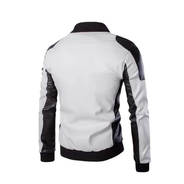 Fashion Racing Clothing PU Leather Jacket 2025 New Men's Stand Collar Coat in Black and White Color Matching Casual Leather Jacket - Image 2